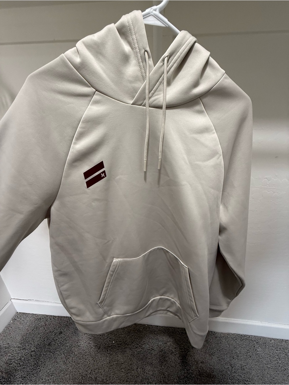 Hurley Cream Pullover Hoodie with Small Maroon Logo